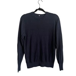 MUJI Navy Blue Crew Neck Long Sleeve Sweater Open Knit M 100% Hemp‎ Quiet Luxury